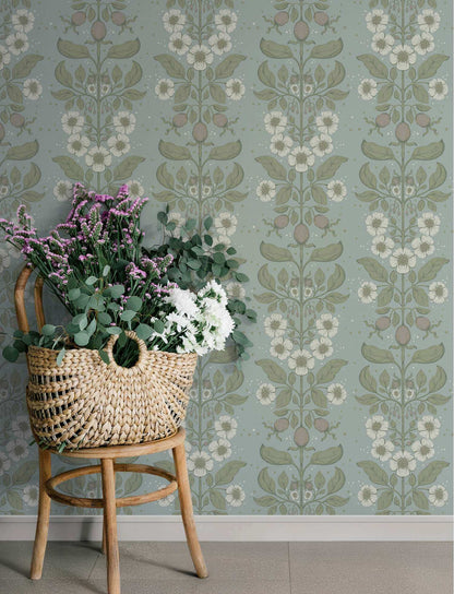 A-Street Prints Savanna Rosa Floral Wallpaper Sample - Sky Blue