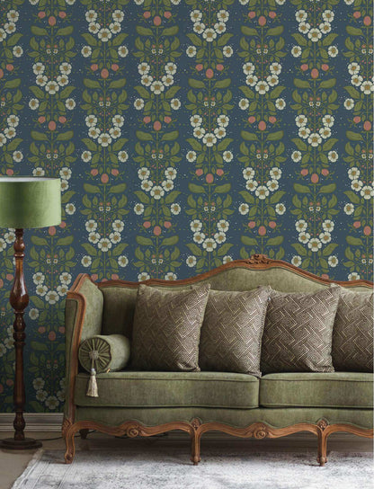 A-Street Prints Savanna Rosa Floral Wallpaper Sample - Navy