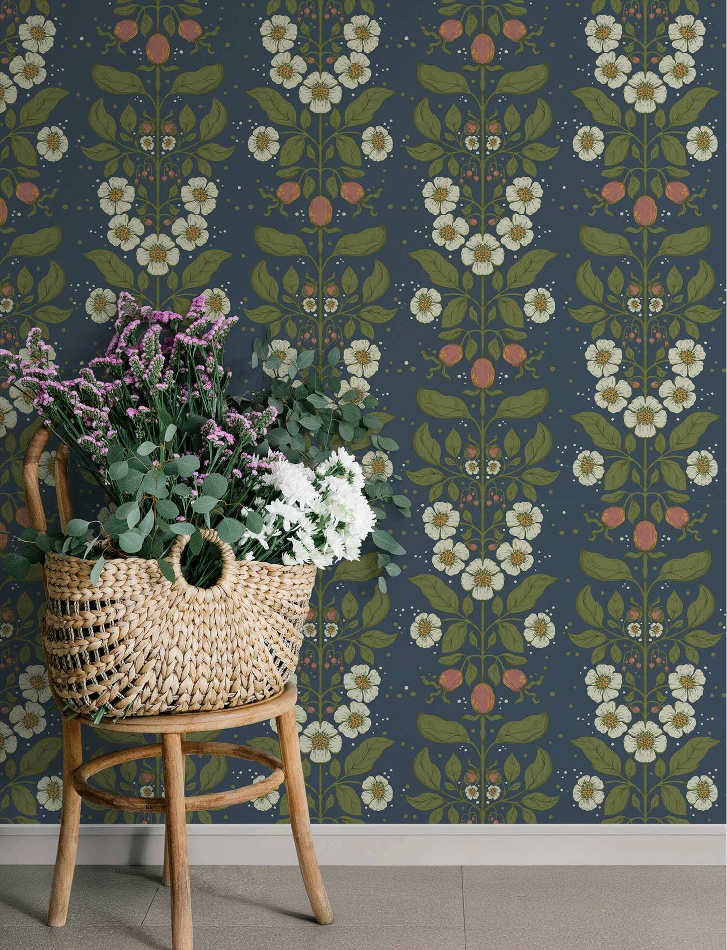 A-Street Prints Savanna Rosa Floral Wallpaper Sample - Navy