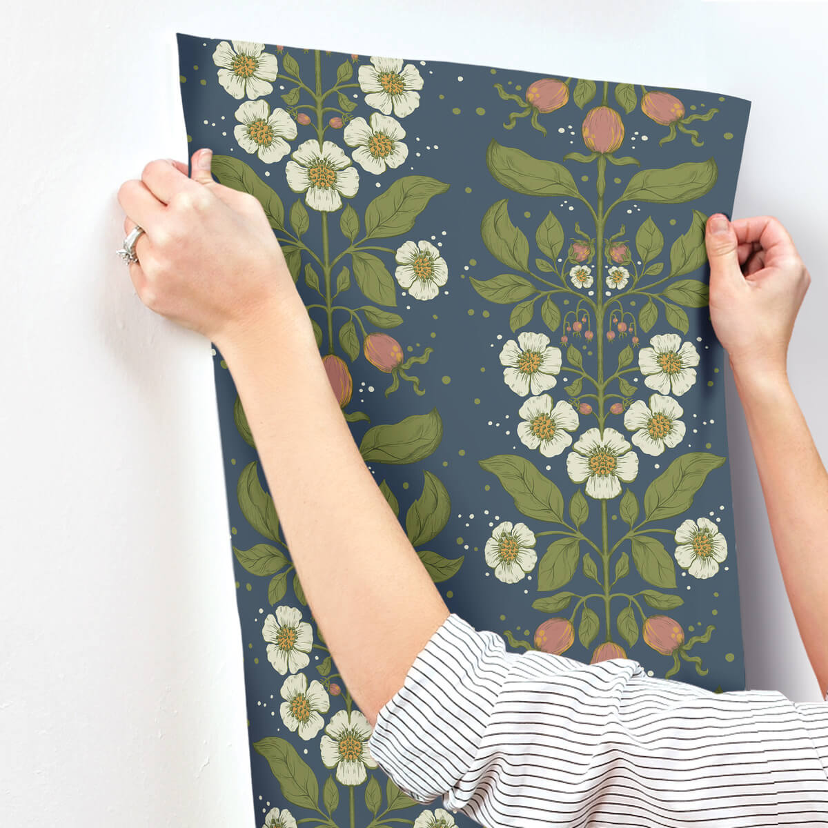 A-Street Prints Savanna Rosa Floral Wallpaper Sample - Navy