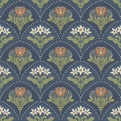 A-Street Prints Savanna Maj Damask Wallpaper - Navy