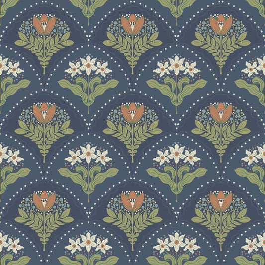 A-Street Prints Savanna Maj Damask Wallpaper - Navy