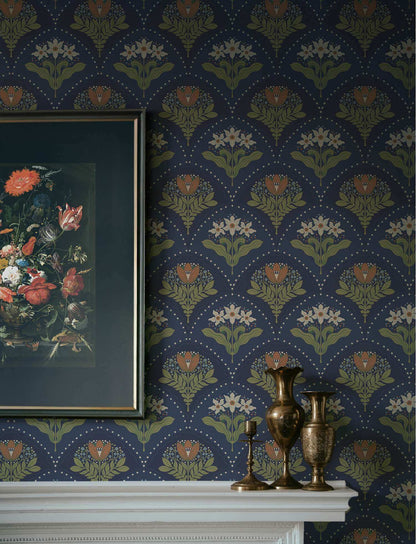 A-Street Prints Savanna Maj Damask Wallpaper - Navy