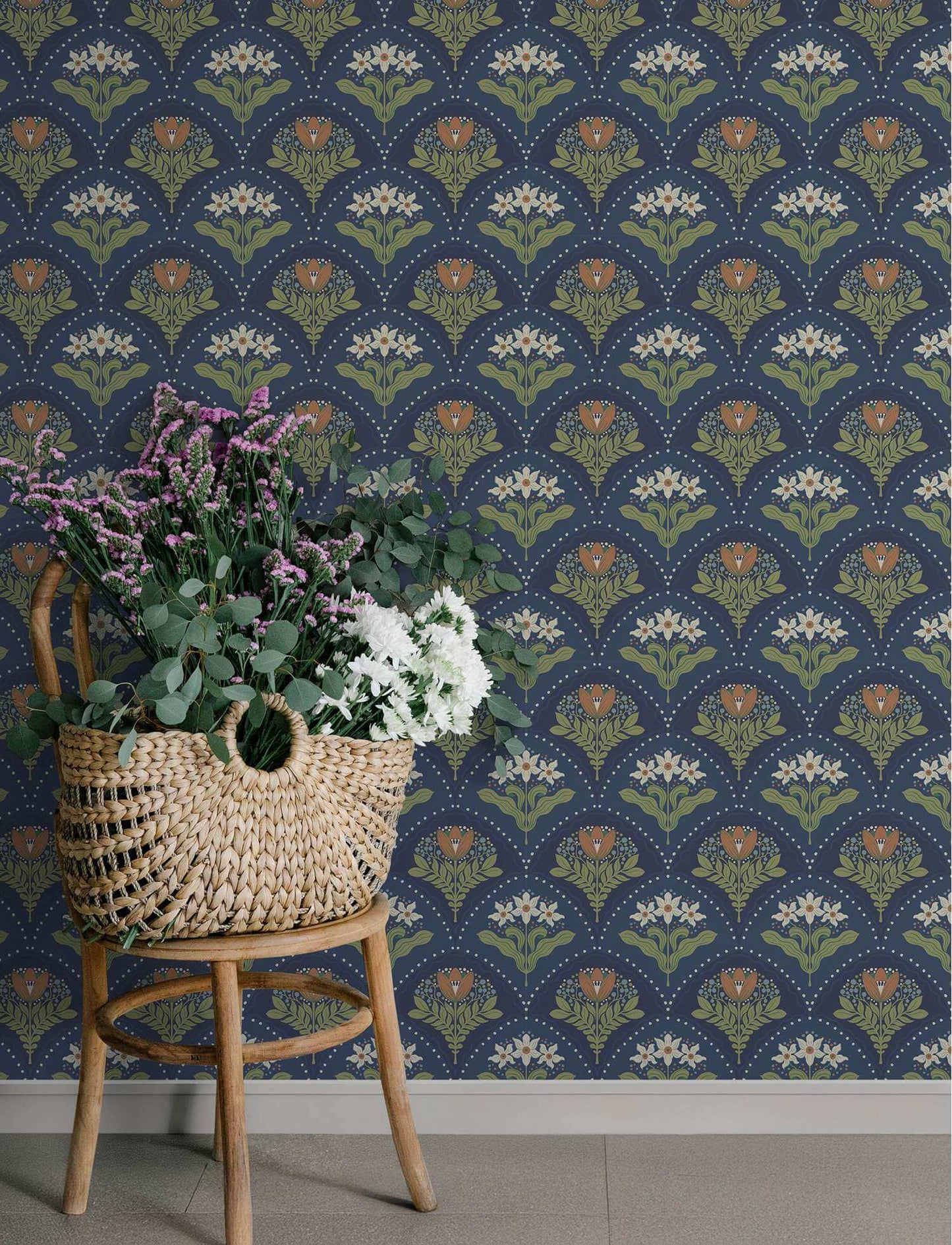 A-Street Prints Savanna Maj Damask Wallpaper - Navy