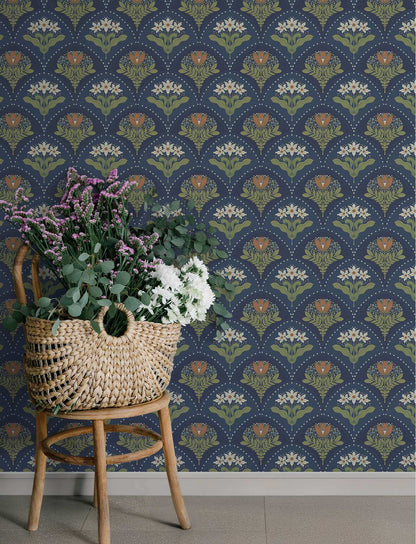 A-Street Prints Savanna Maj Damask Wallpaper - Navy