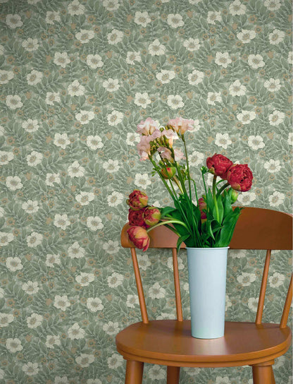 A-Street Prints Savanna Maggan Floral Wallpaper Sample - Sea Green