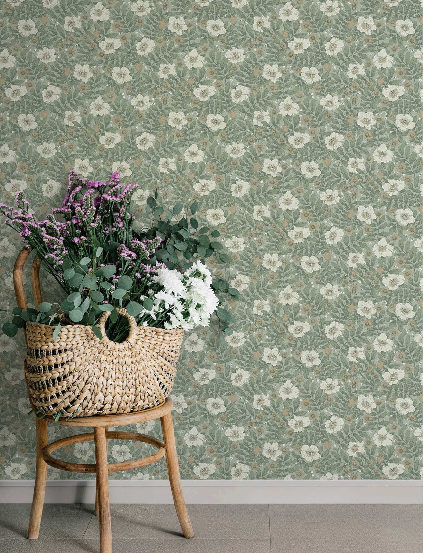 A-Street Prints Savanna Maggan Floral Wallpaper Sample - Sea Green