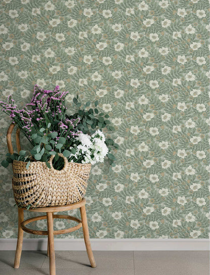 A-Street Prints Savanna Maggan Floral Wallpaper Sample - Sea Green