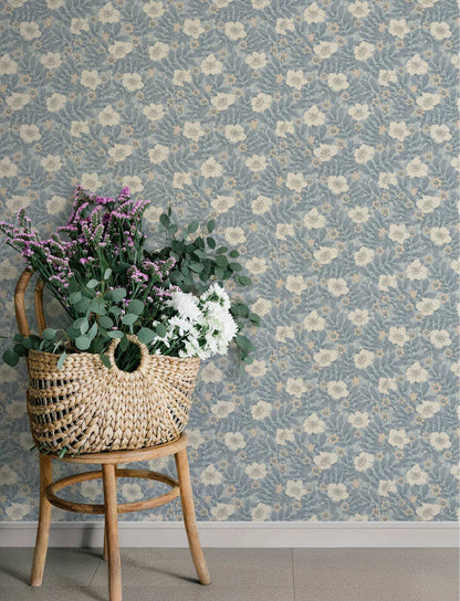 A-Street Prints Savanna Maggan Floral Wallpaper - Blue