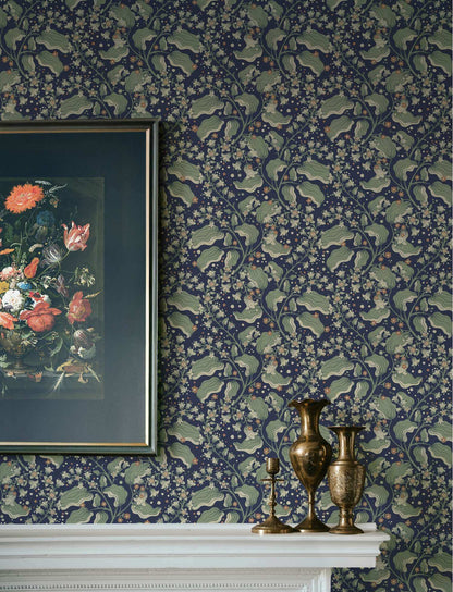 A-Street Prints Savanna Syren Floral Wallpaper Sample - Navy