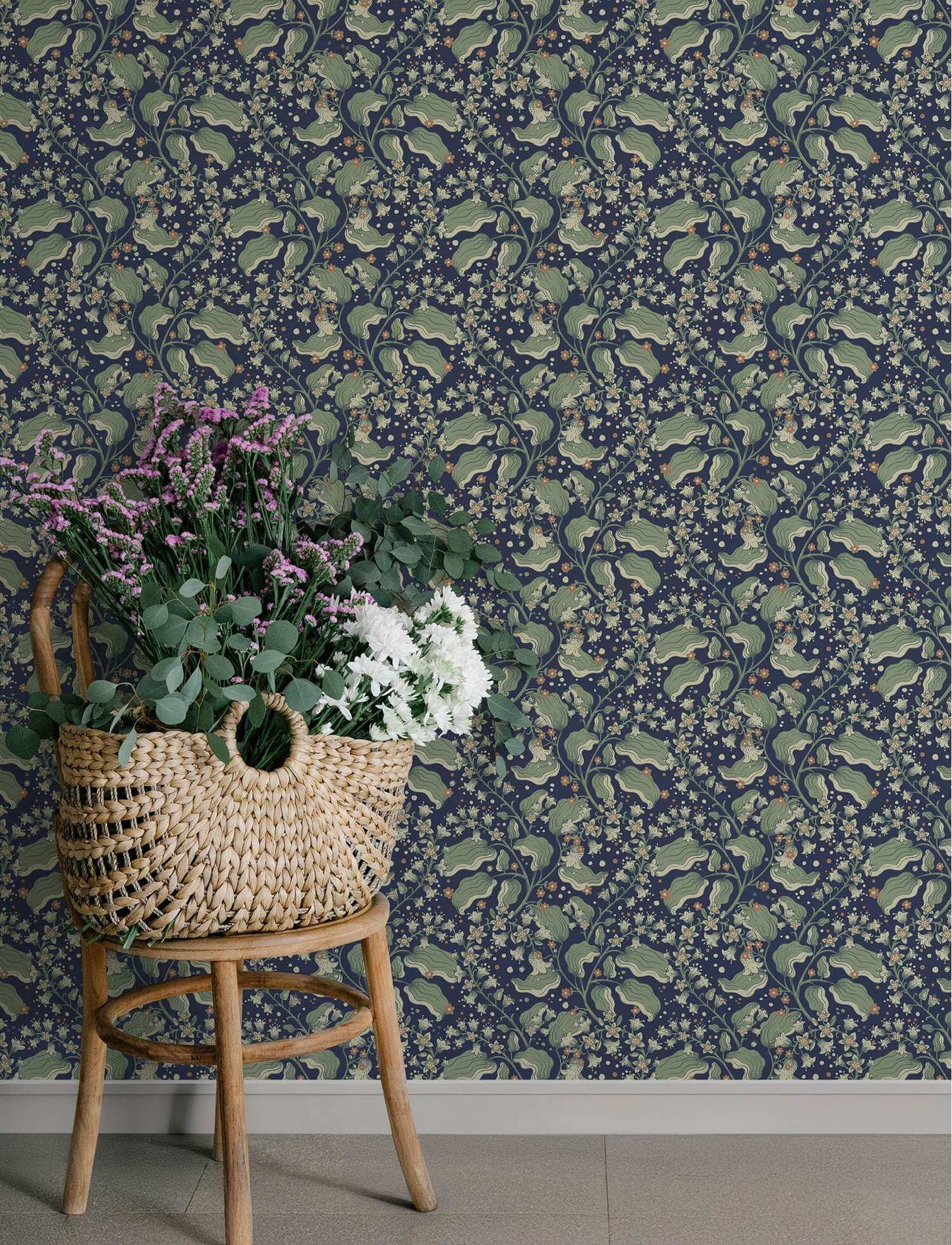 A-Street Prints Savanna Syren Floral Wallpaper Sample - Navy