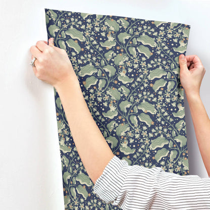 A-Street Prints Savanna Syren Floral Wallpaper Sample - Navy