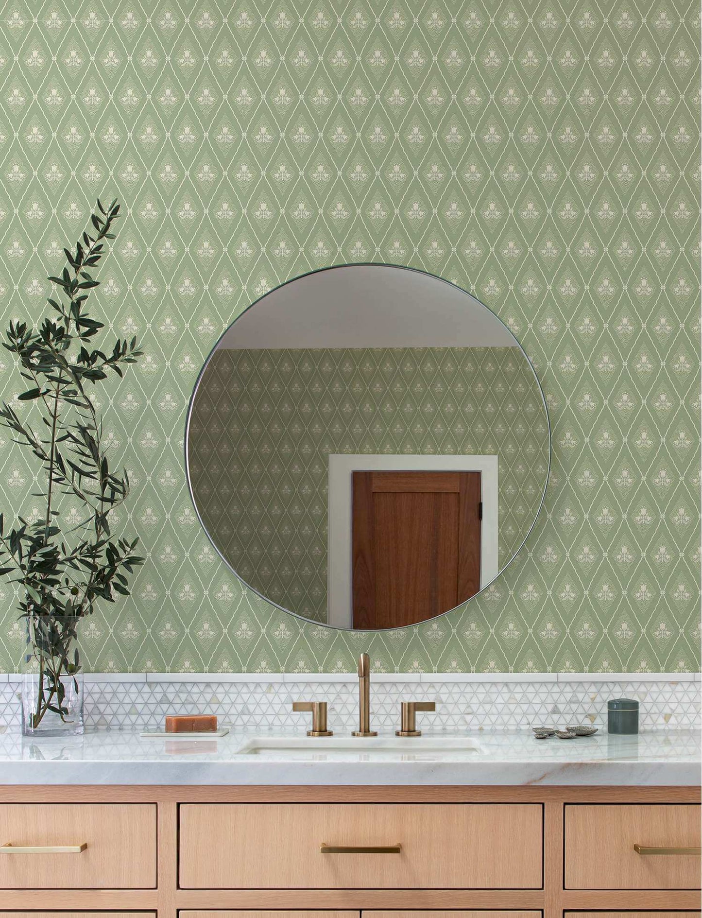 A-Street Prints Savanna Alma Diamond Wallpaper Sample - Moss
