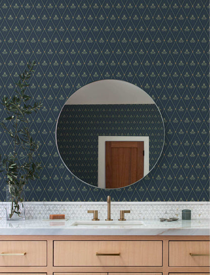 A-Street Prints Savanna Alma Diamond Wallpaper - Navy