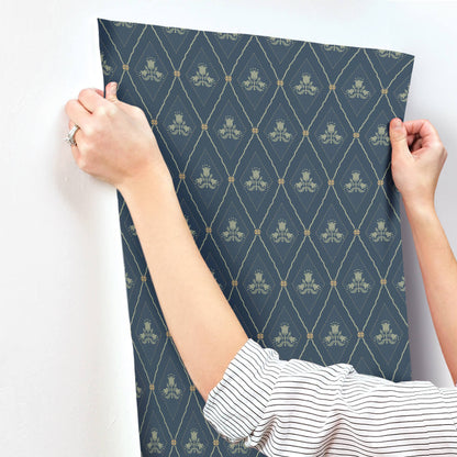 A-Street Prints Savanna Alma Diamond Wallpaper - Navy