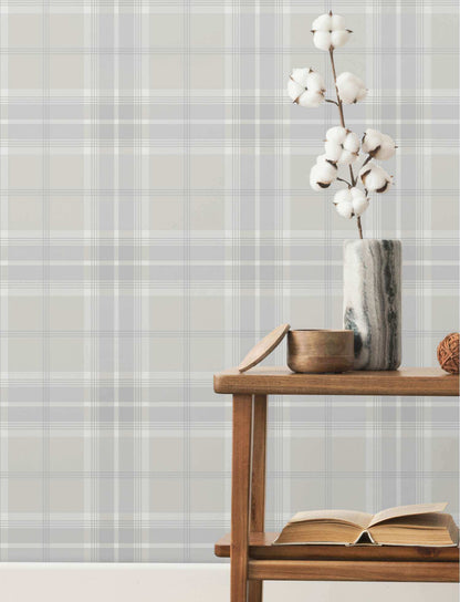 A-Street Prints Savanna Emma Plaid Wallpaper Sample - Dove