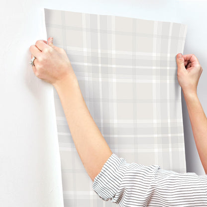 A-Street Prints Savanna Emma Plaid Wallpaper Sample - Dove