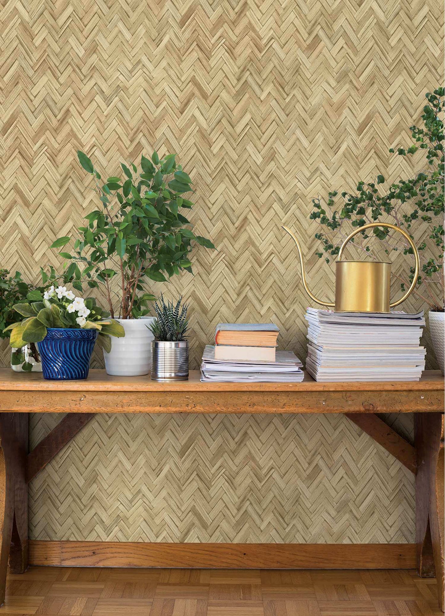 A-Street Prints Springhill Ellery Herringbone Wallpaper - Wheat