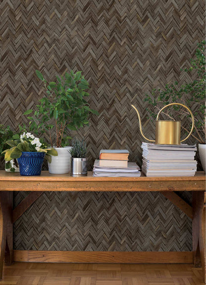 A-Street Prints Springhill Ellery Herringbone Wallpaper - Charcoal