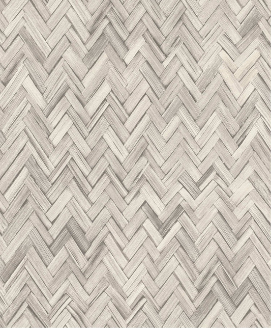 A-Street Prints Springhill Ellery Herringbone Wallpaper - Light Grey
