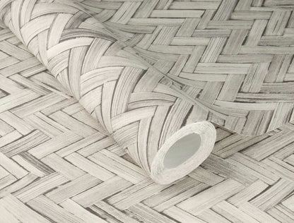 A-Street Prints Springhill Ellery Herringbone Wallpaper - Light Grey
