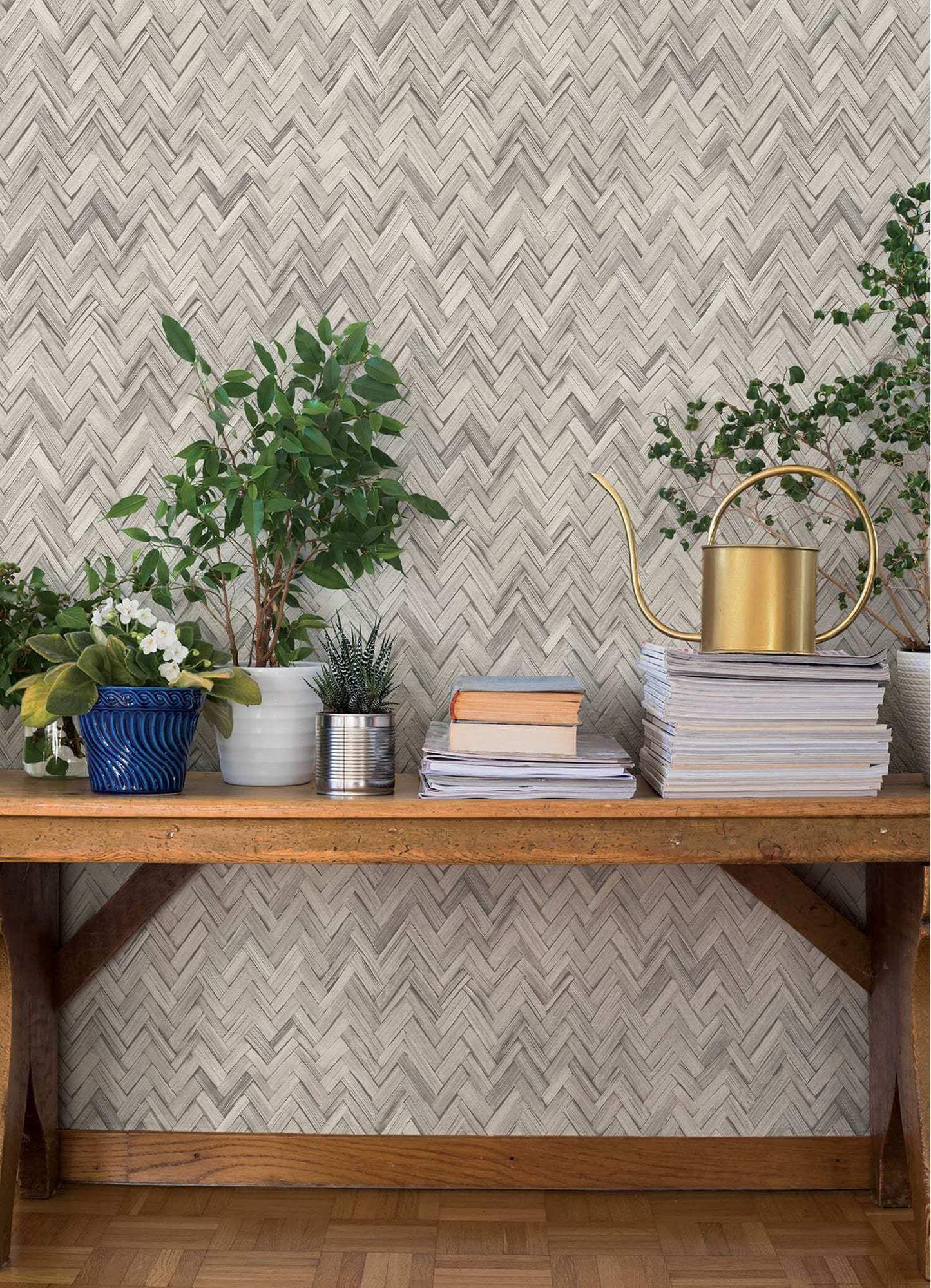 A-Street Prints Springhill Ellery Herringbone Wallpaper - Light Grey