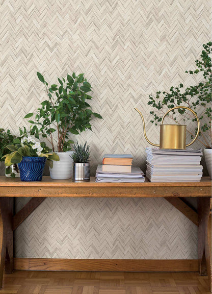 A-Street Prints Springhill Ellery Herringbone Wallpaper - Beige