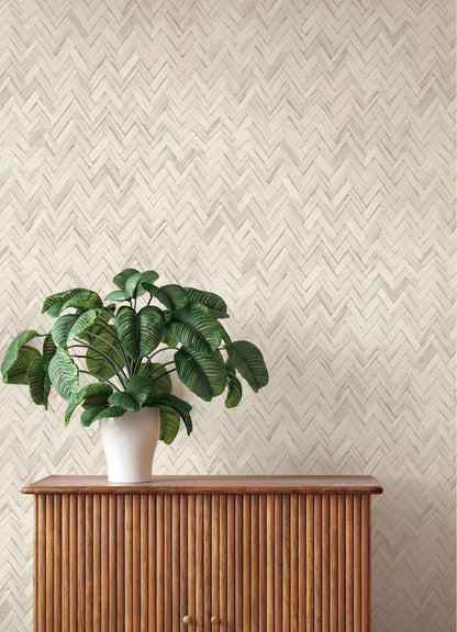 A-Street Prints Springhill Ellery Herringbone Wallpaper - Beige