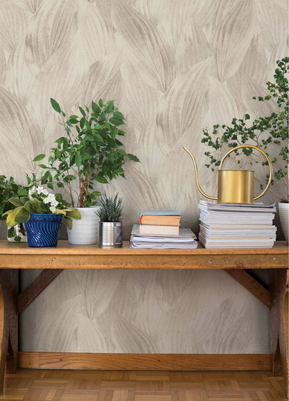 A-Street Prints Springhill Melora Leaf Wallpaper Sample - Light Grey