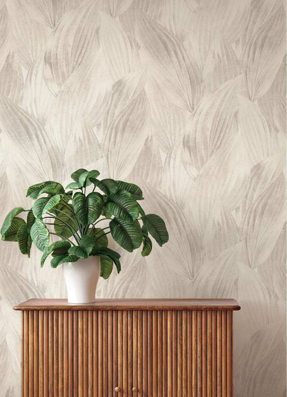 A-Street Prints Springhill Melora Leaf Wallpaper Sample - Light Grey