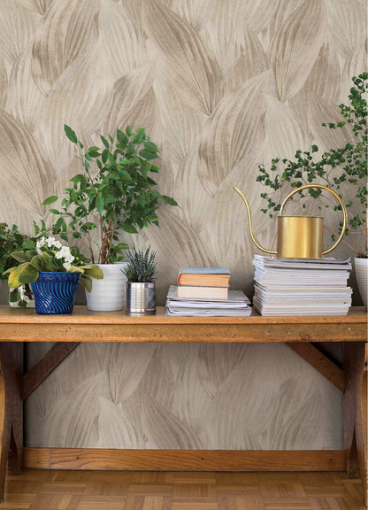 A-Street Prints Springhill Melora Leaf Wallpaper Sample - Beige