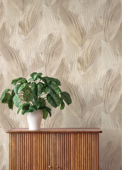 A-Street Prints Springhill Melora Leaf Wallpaper Sample - Beige