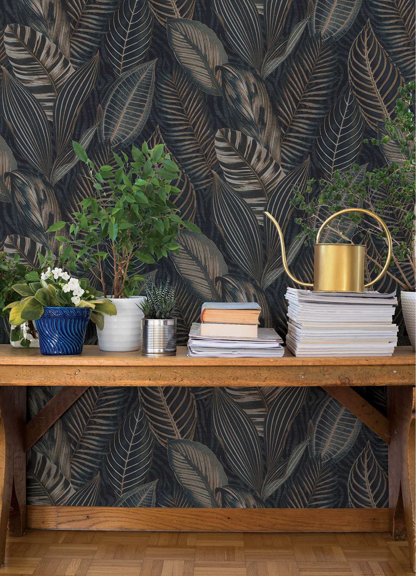 A-Street Prints Springhill Acacius Tropical Wallpaper - Dark Blue