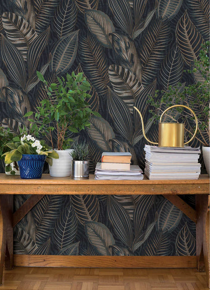 A-Street Prints Springhill Acacius Tropical Wallpaper - Dark Blue