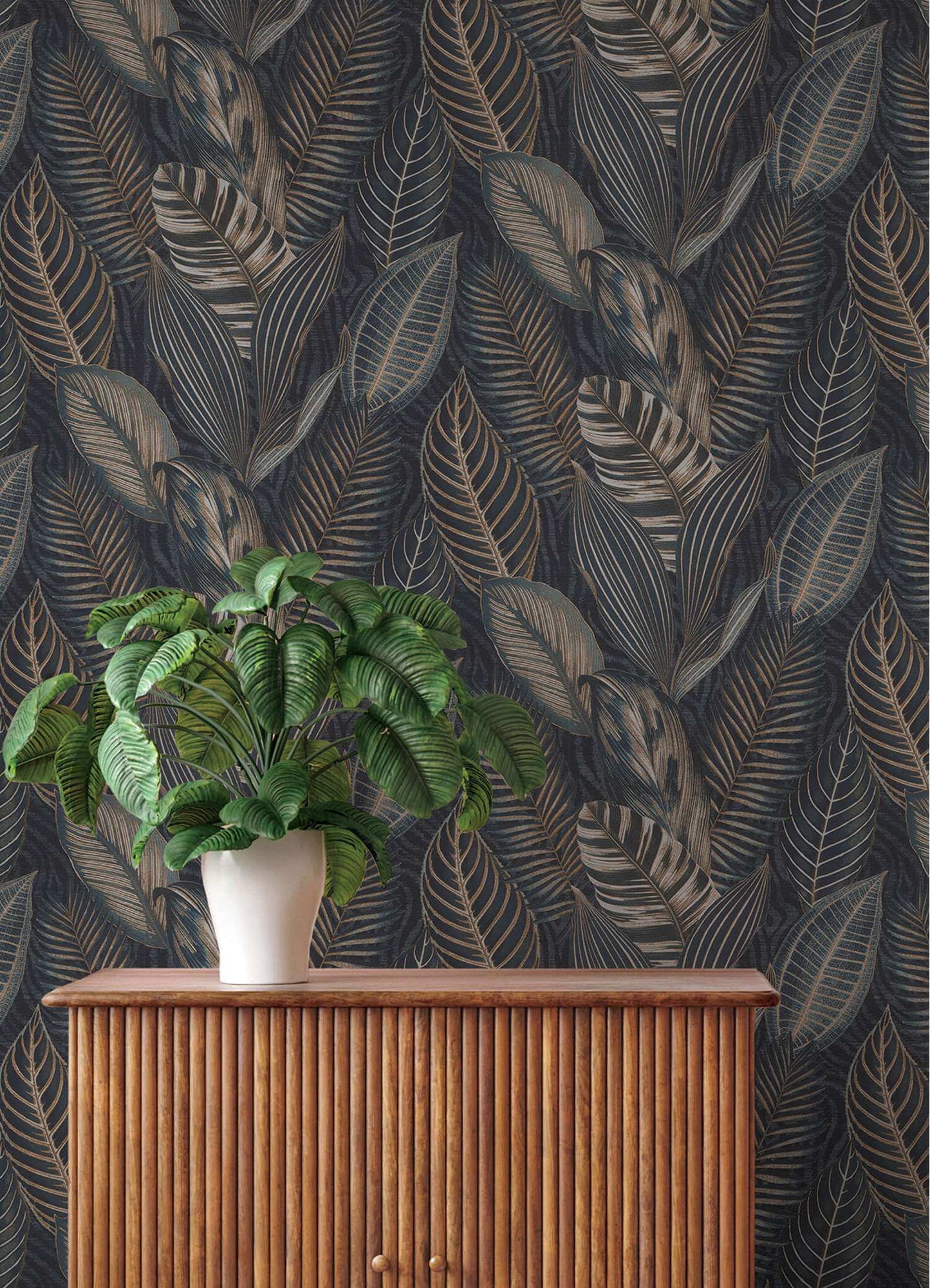 A-Street Prints Springhill Acacius Tropical Wallpaper - Dark Blue