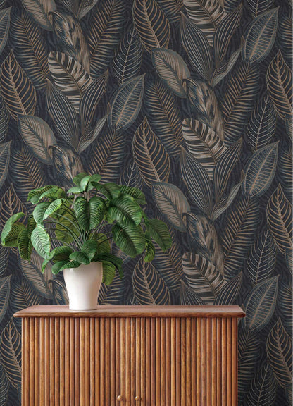 A-Street Prints Springhill Acacius Tropical Wallpaper - Dark Blue