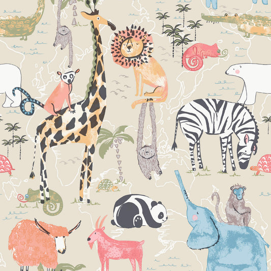 Advantage World of Imagination Safari Animals Wallpaper - Beige