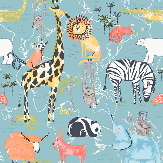 Advantage World of Imagination Safari Animals Wallpaper - Blue