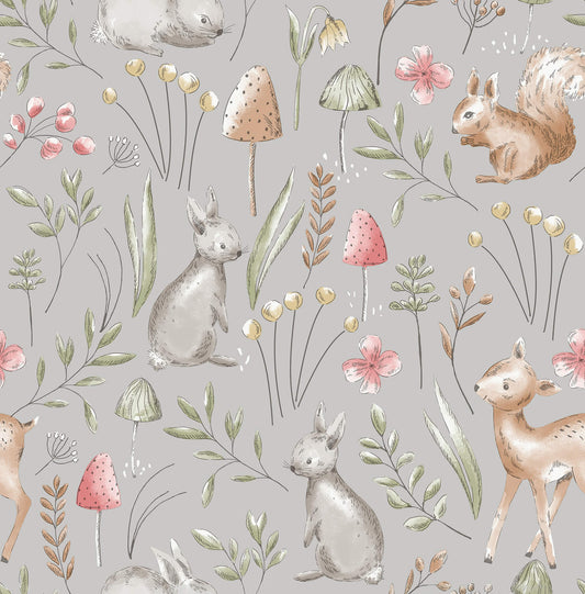 Advantage World of Imagination Forest Animals Wallpaper - Grey