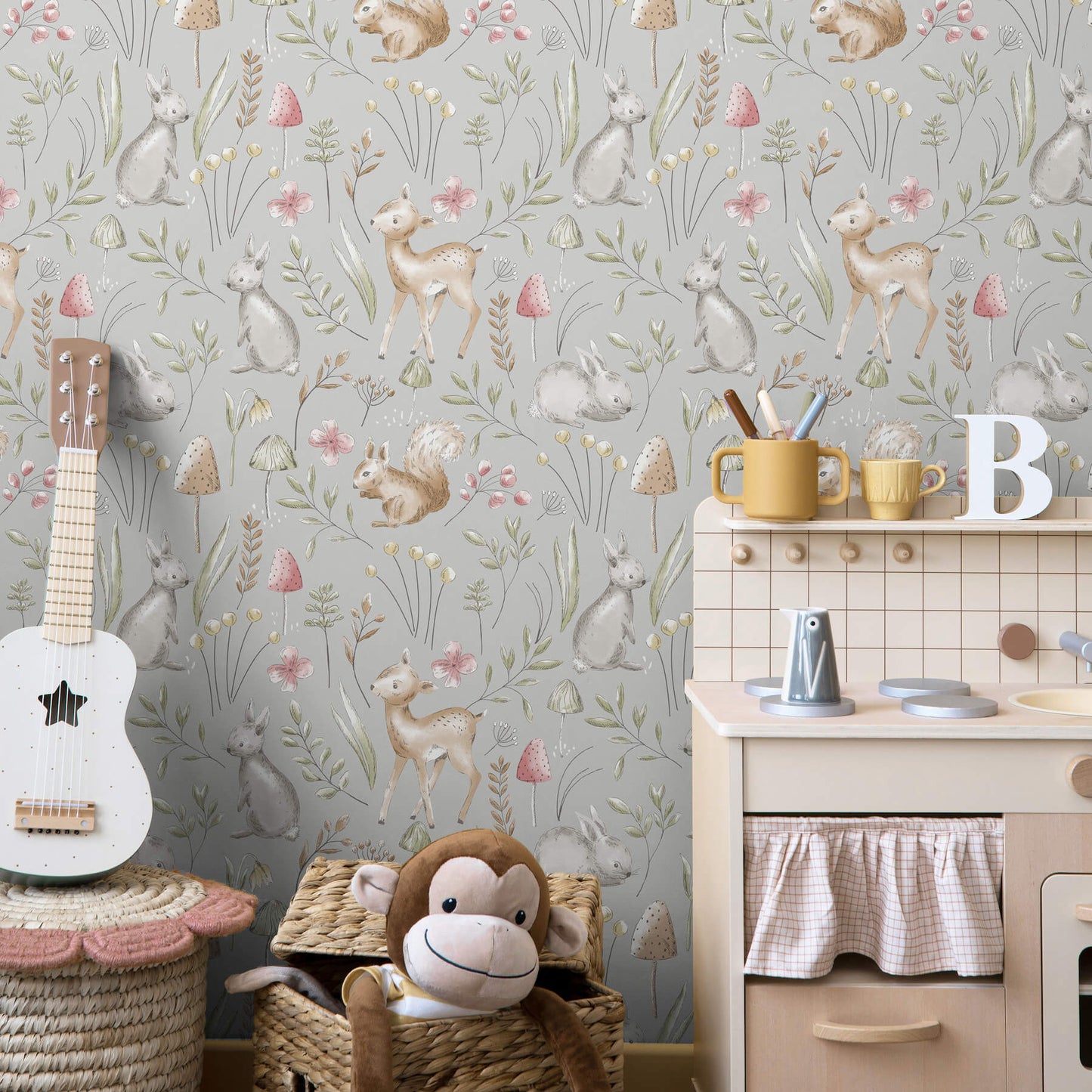 Advantage World of Imagination Forest Animals Wallpaper - Grey