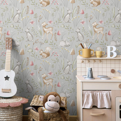 Advantage World of Imagination Forest Animals Wallpaper - Grey