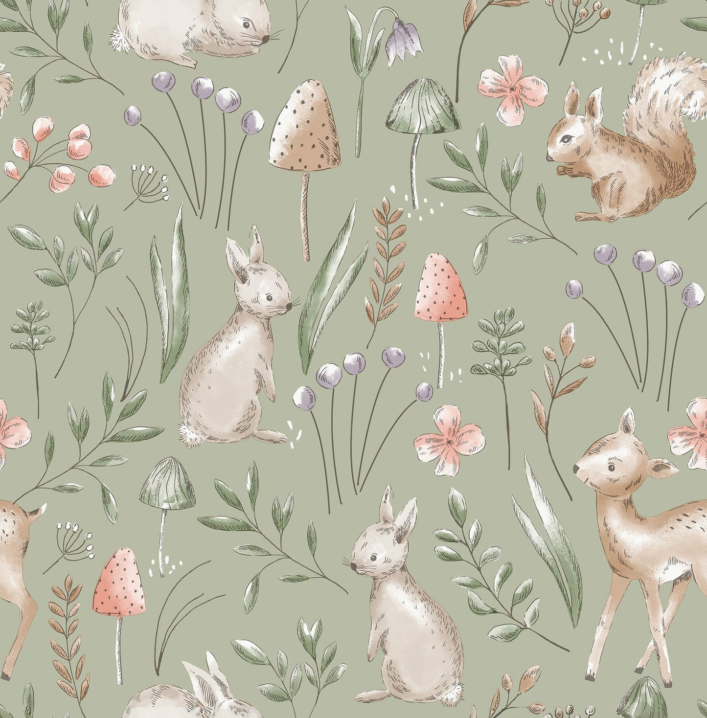 Advantage World of Imagination Forest Animals Wallpaper - Sage