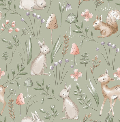 Advantage World of Imagination Forest Animals Wallpaper - Sage