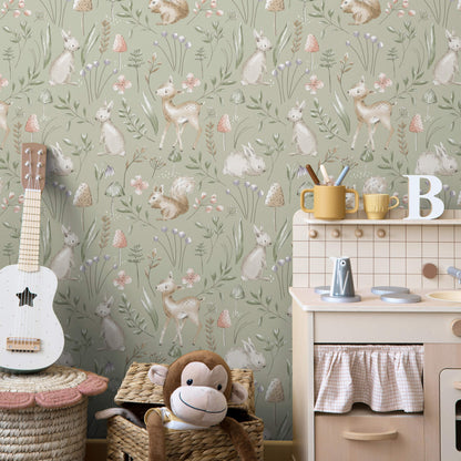 Advantage World of Imagination Forest Animals Wallpaper - Sage
