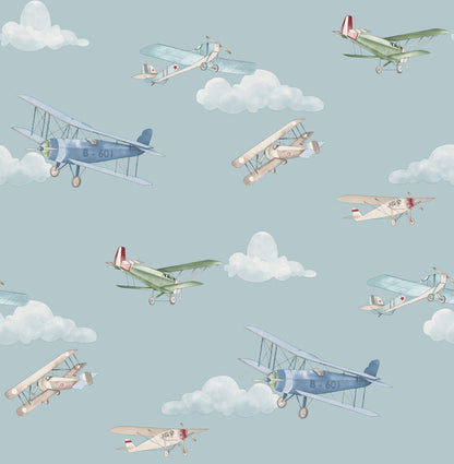 Advantage World of Imagination Aeroplanes Wallpaper - Blue