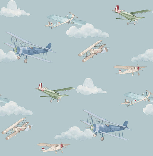Advantage World of Imagination Aeroplanes Wallpaper - Blue