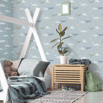Advantage World of Imagination Aeroplanes Wallpaper - Blue