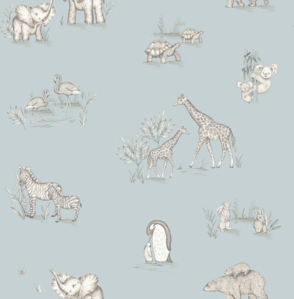 Advantage World of Imagination Safari Babies Wallpaper - Blue