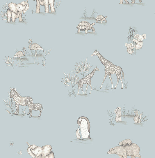 Advantage World of Imagination Safari Babies Wallpaper - Blue