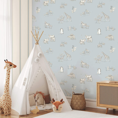 Advantage World of Imagination Safari Babies Wallpaper - Blue